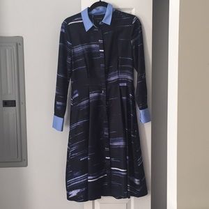 Navy patterned Banana Republic silk shirt dress